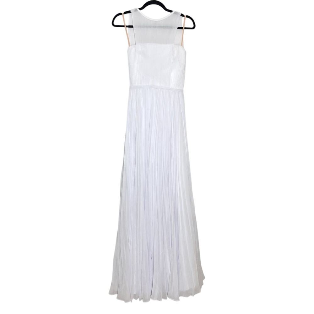 Fame & Partners White Pleated Georgette Layered Formal Maxi Gown - 4